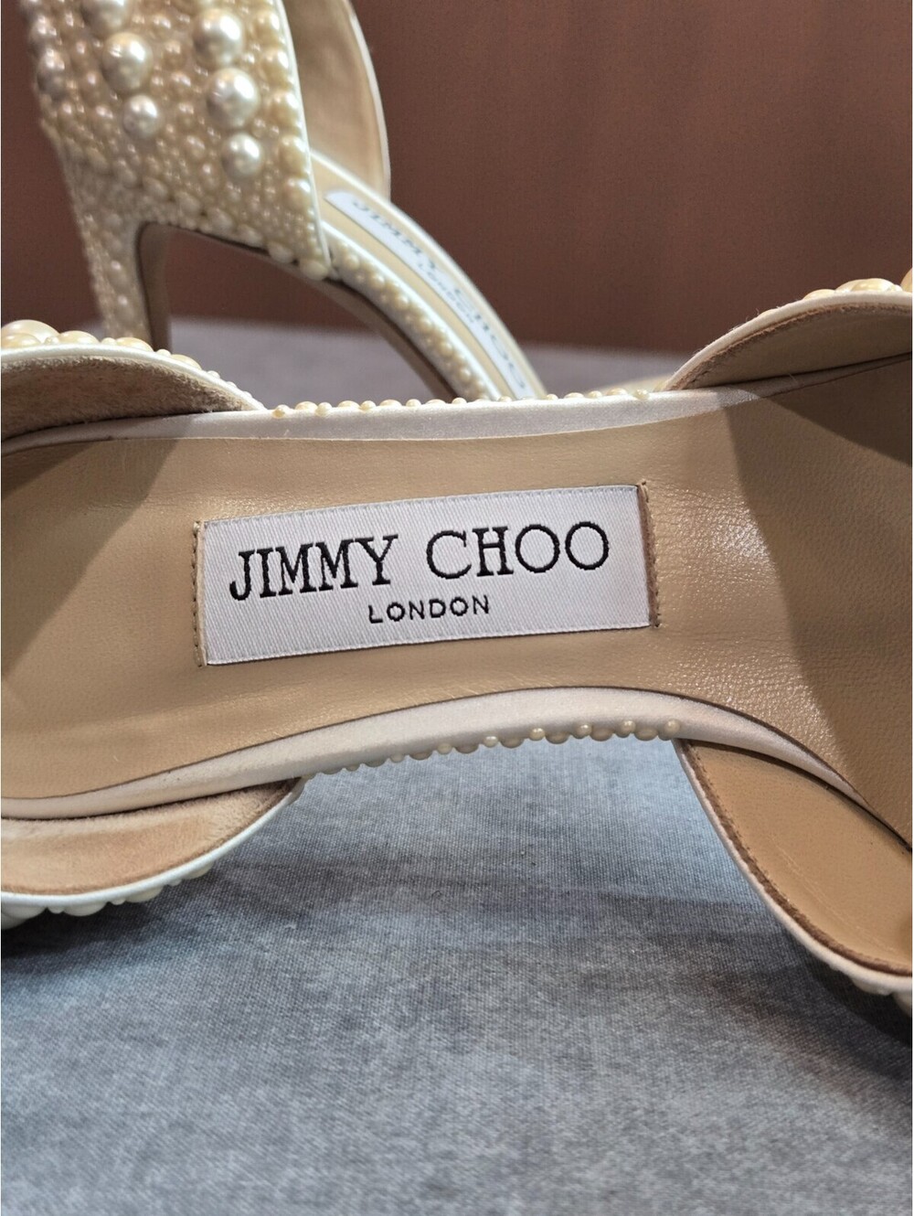 JIMMY CHOO Sabine 85 Satin All Over Pearls Heels Pumps Size 37.5, Original Box - Picture 8 of 11
